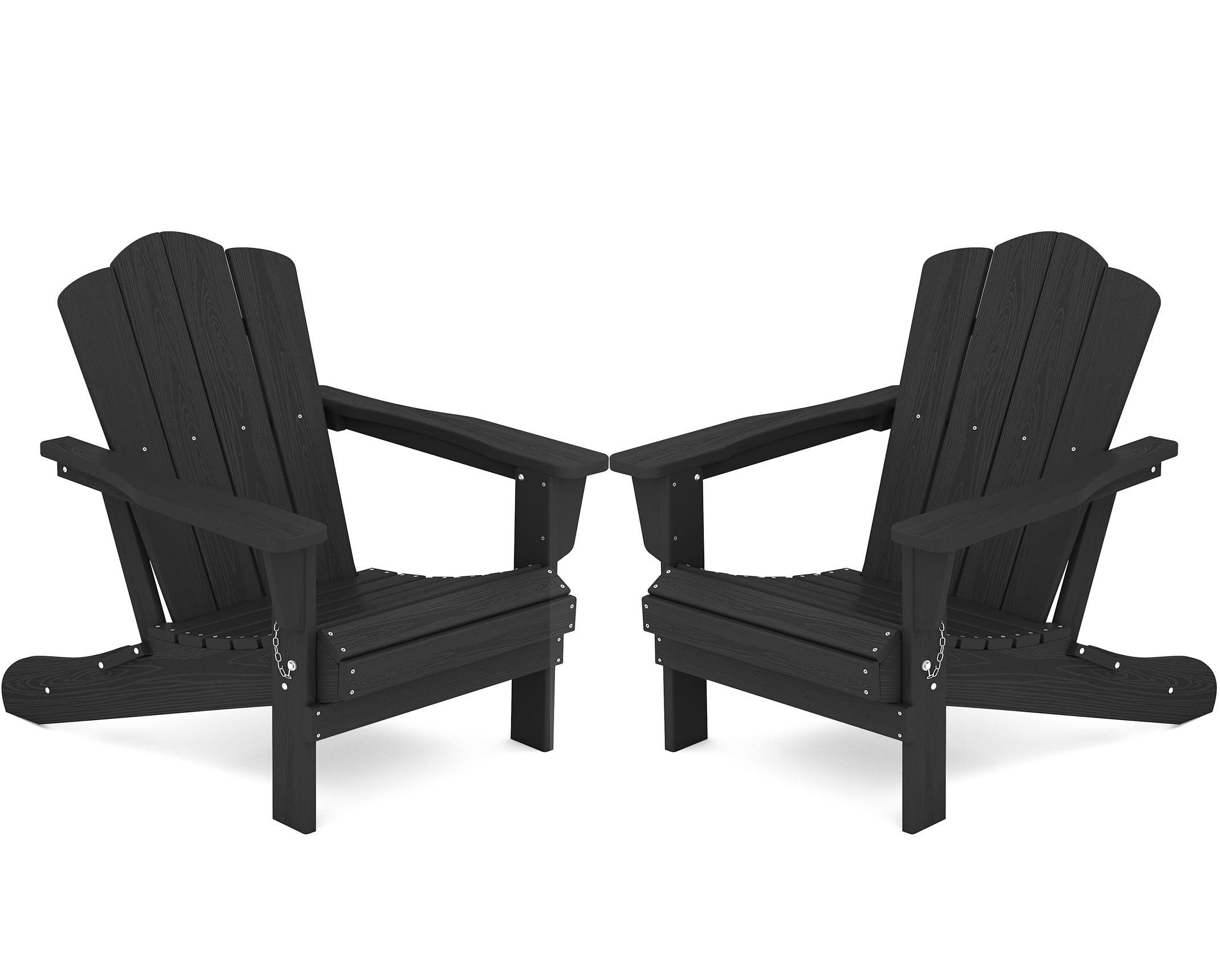 Kingyes Folding Adirondack Chair Set Of 2, Hdpe All-Weather Folding Adirondack Chairs, Outdoor Patio Adirondack Chair For Deck Lawn Fire Pit, Black